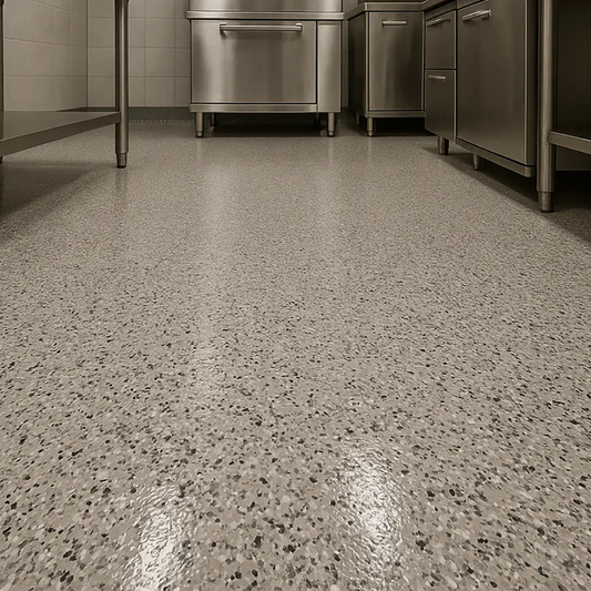 500sqft Commercial Kitchen Flaked Epoxy Floor Coating System – Antimicrobial & Non-Slip