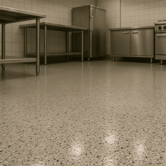 500sqft Commercial Kitchen Flaked Epoxy Floor Coating System – Antimicrobial & Non-Slip