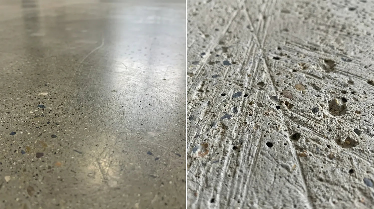 Close-up comparison of smooth concrete versus properly mechanically profiled concrete for epoxy